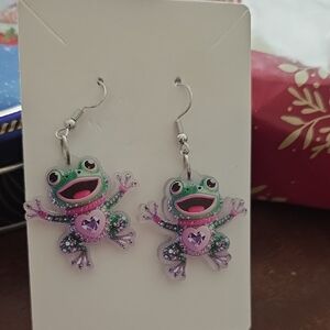 Purple and Green Frog Earrings for Kids